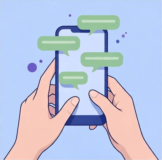 Ilustración de unas manos escribiendo en un chat de celular